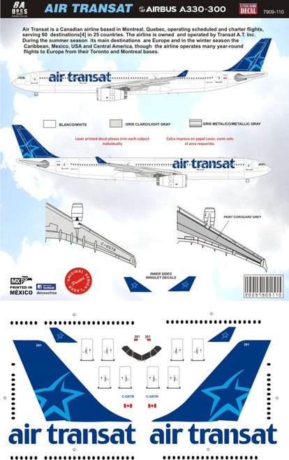 1/144 Scale Decal Air Transat A330-300