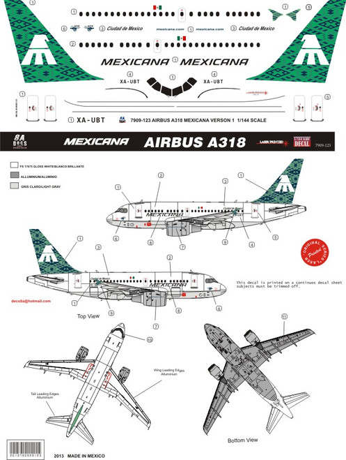 1/144 Scale Decal Mexicana A-318 Green Tail
