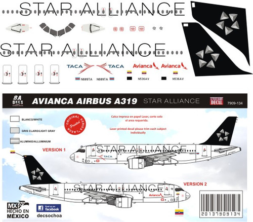 1/144 Scale Decal TACA A-320 Star Alliance