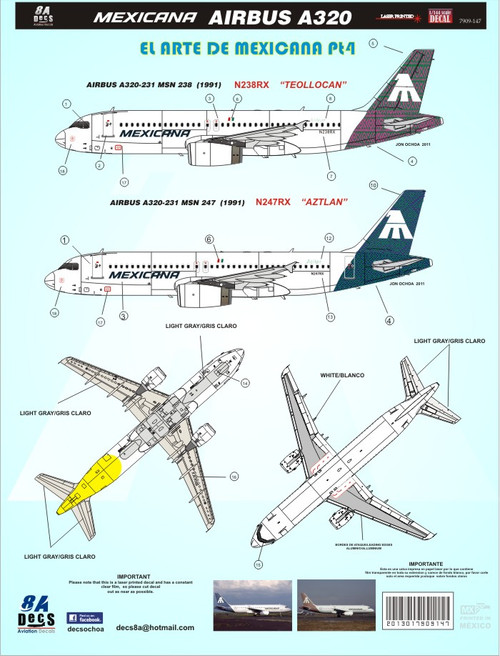 1/144 Scale Decal El Arte de Mexicana A-320 Pt4