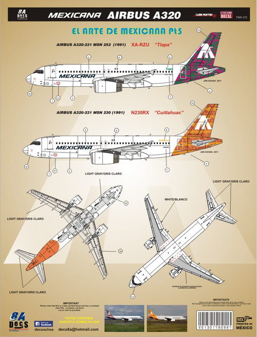 1/144 Scale Decal El Arte de Mexicana A-320 Pt5