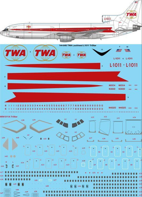 1/144 Scale Decal TWA Delivery L-1011 TriStar