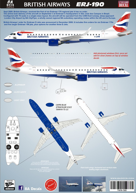 1/144 Scale Decal British Airways ERJ-190