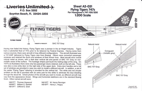 1/200 Scale Decal Flying Tigers 747-100 / 200