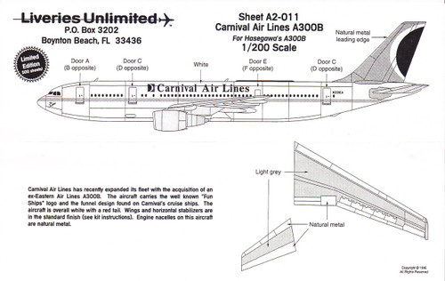 1/200 Scale Decal Carnival Air Lines A-300B