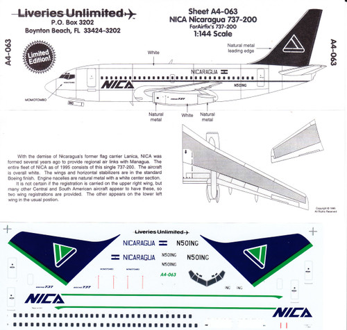 1/144 Scale Decal NICA 737-200