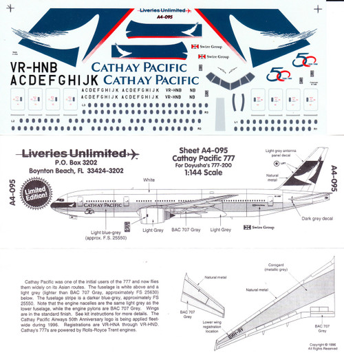 1/144 Scale Decal Cathay Pacific 777-200