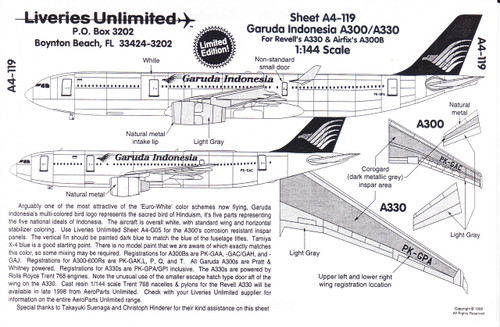 1/144 Scale Decal Garuda Indonesia A-300 / A-330