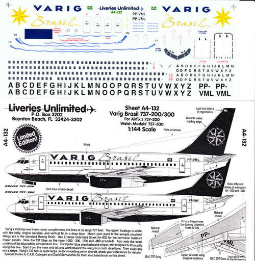 1/144 Scale Decal Varig 737-200 / 300