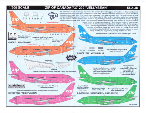 1/200 Scale Decal ZIP of Canada 737-200 Jellybean