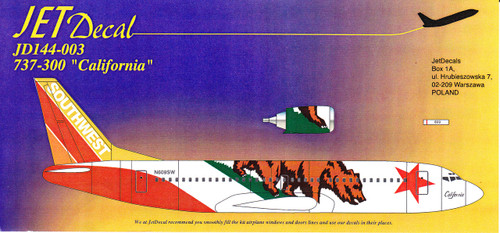 1/144 Scale Decal Southwest 737-300 California