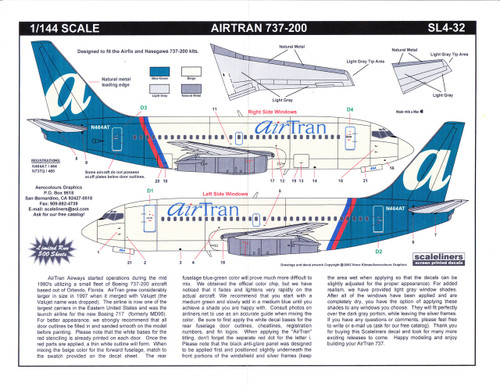 1/144 Scale Decal Airtran 737-200