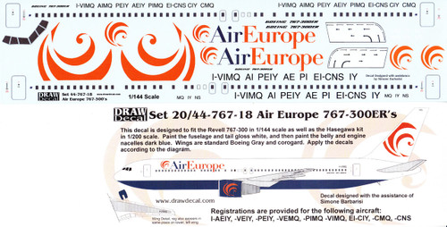 1/144 Scale Decal Air Europe 767-300ER