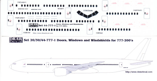 1/144 Scale Decal 777-200 Cockpit / Windows / Doors & Details