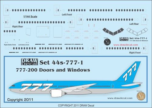 1/144 Scale Decal 777-200 Cockpit / Windows / Doors & Details