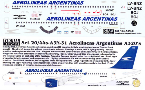1/144 Scale Decal Aerolineas Argentinas A-320