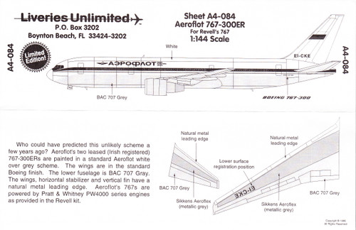 1/144 Scale Decal Aeroflot 767-300ER