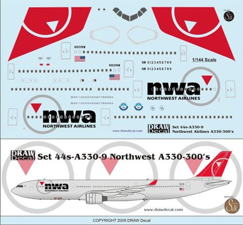 1/144 Scale Decal Northwest A330-300