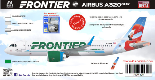 1/144 Scale Decal Frontier A-320 NEO Flo the Flamingo
