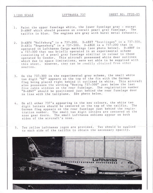 1/200 Scale Decal Lufthansa 737