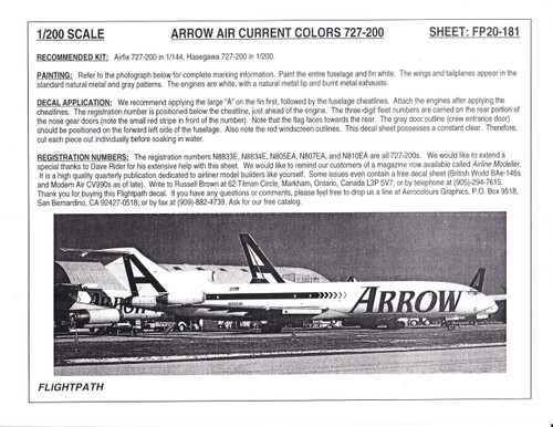 1/200 Scale Decal Arrow Air 727-200