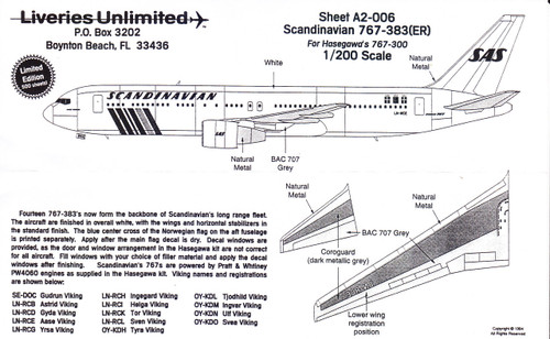 1/200 Scale Decal Scandinavian 767-300ER