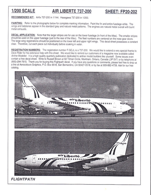 1/200 Scale Decal air Liberte 737-200