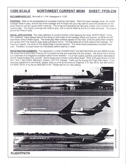 1/200 Scale Decal Northwest Airlines MD-80