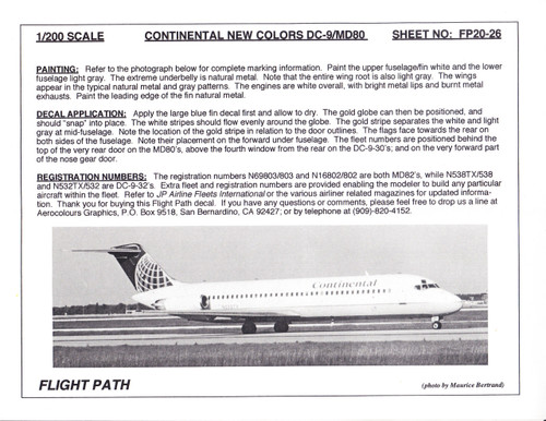 1/200 Scale Decal Continental DC9-30 / MD-80