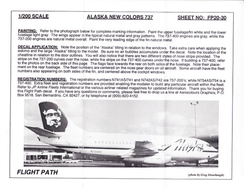 1/200 Scale Decal Alaska Airlines 737-200 / 400