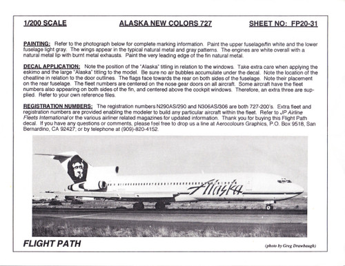 Alaska Boeing 727-200 1/200スケール Alaska Airlines Boeing 727-200 N294AS GeminiJets G2ASA112