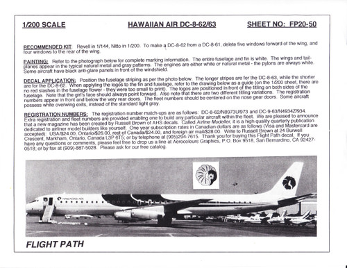 1/200 Scale Decal Hawaiian Air DC8-62 / 63