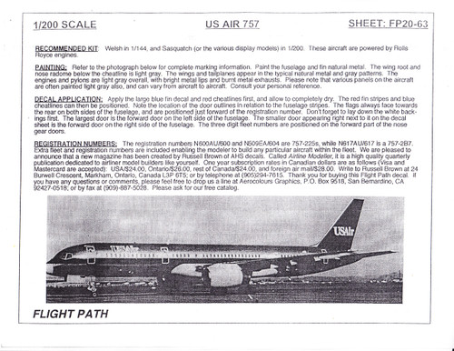 1/200 Scale Decal US Air 757-200