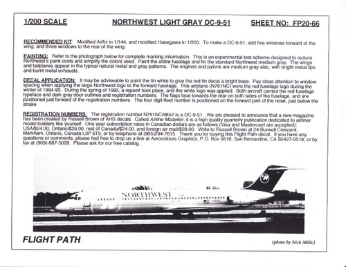 1/200 Scale Decal Northwest Airlines DC9-51 LIGHT GREY