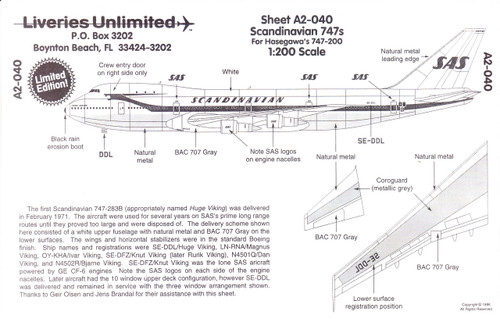 1/200 Scale Decal Scandinavian 747-200