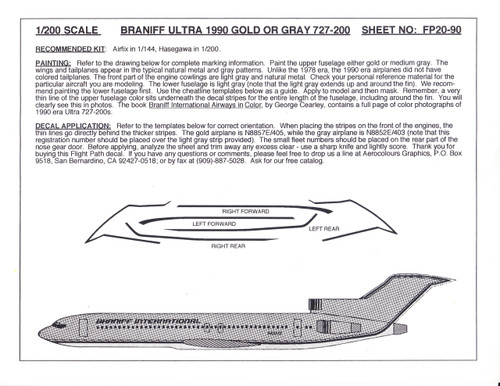 1/200 Scale Decal Braniff Ultra 727-200 GOLD / GRAY