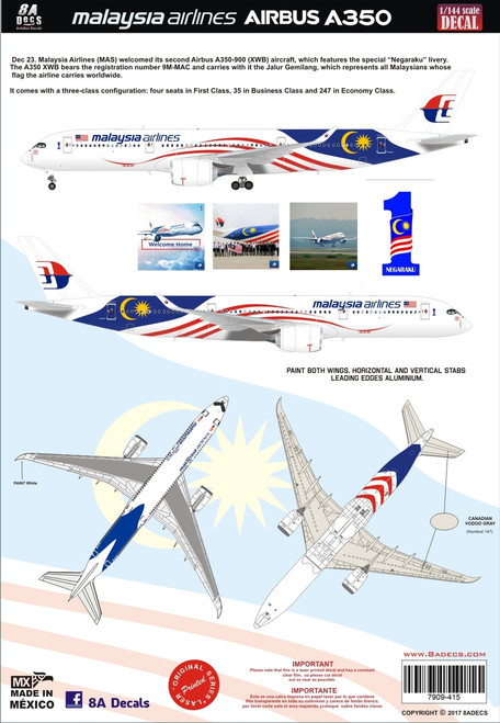 1/144 Scale Decal Malaysia Airlines A-350