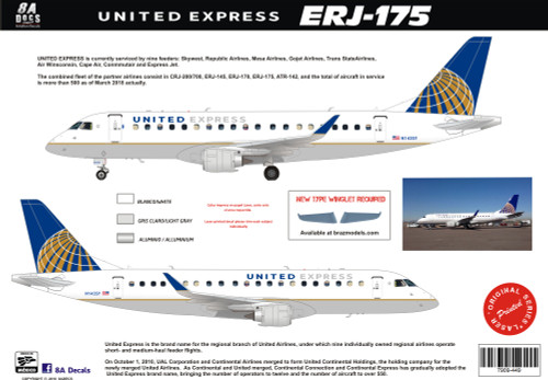 1/144 & 1/100 Scale Decal United Express ERJ-175