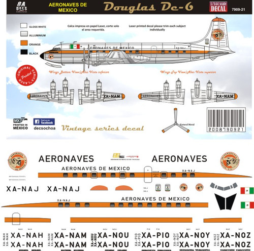 1/72 Scale Decal Aeronaves de Mexico DC-6