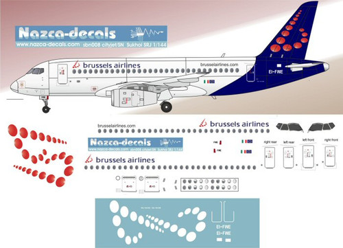 1/144 Scale Decal Brussels Airlines Sukhoi RJ