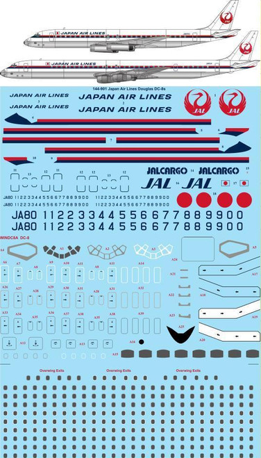 1/144 Scale Decal JAL Japan Air Lines DC-8