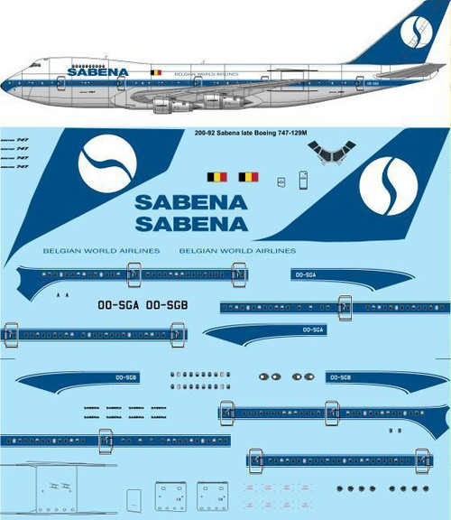 1/200 Scale Decal SABENA 747-129M Late Livery