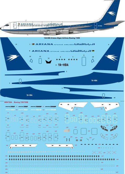1/144 Scale Decal Ariana Afghan Airlines 720B