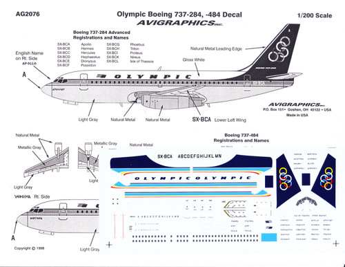 1/200 Scale Decal Olympic 737-200 / 400