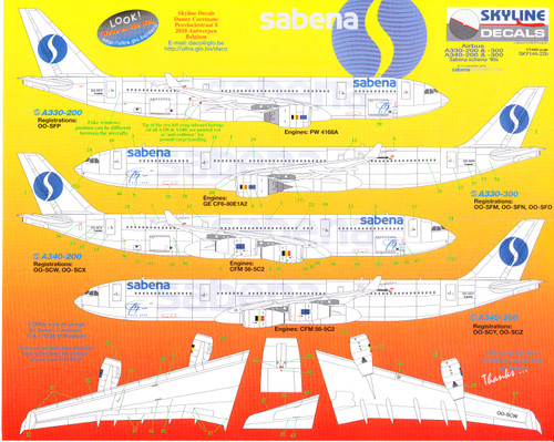1/144 Scale Decal Sabena A-330 & A-340