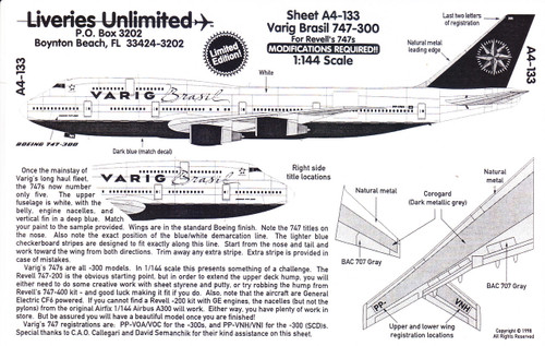 1/144 Scale Decal Varig 747-300