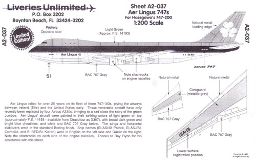 1/200 Scale Decal Aer Lingus 747-200