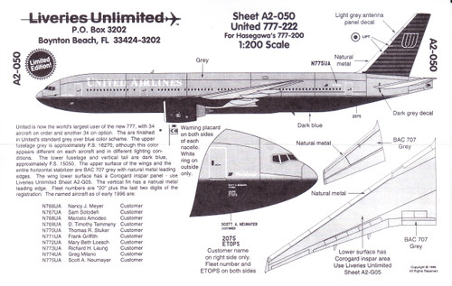 1/200 Scale Decal United Airlines 777-200