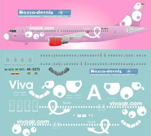 1/144 Scale Decal Vivaair.com A-320 Rosa