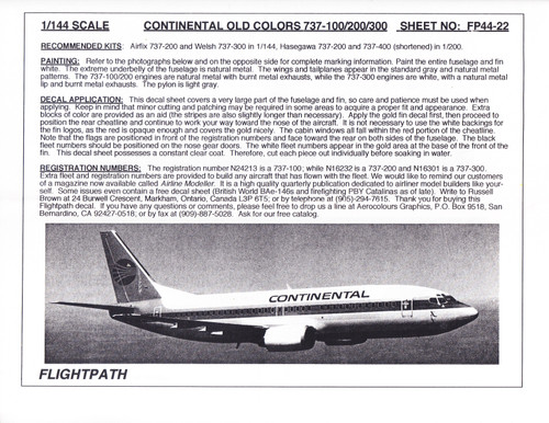 1/144 Scale Decal Continental 737-100 / 200 / 300
